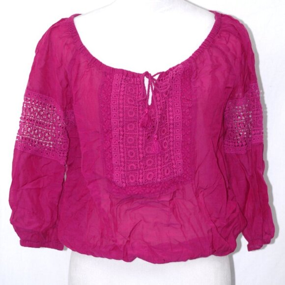 Arizona Jean Company Tops - BOHO Shirt Sheer Textured Arizona Jean Co Womens Large Fuchsia Pink Crochet